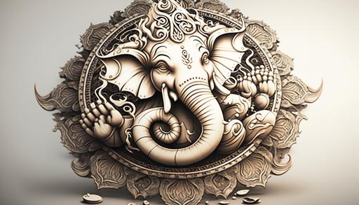 ganesha mandala art, white background, realistic, impressive, 8k, UHD, --ar 16:9