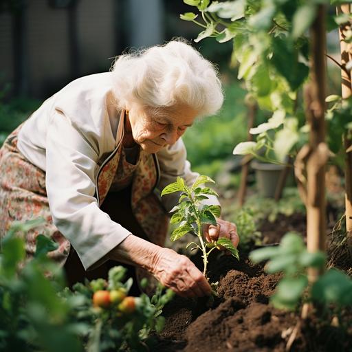 gardening activity, an elderly woman