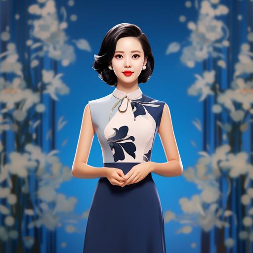 generate an anchor in cartoon in qipao to report --s 250