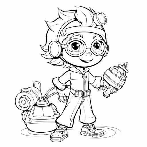 generate coloring pages about Little Einsteins cartoon, simple detail, minimalistic lines, black and white in size 216 x 280 mm