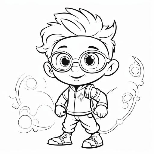 generate coloring pages about Little Einsteins cartoon, simple detail, minimalistic lines, black and white in size 216 x 280 mm