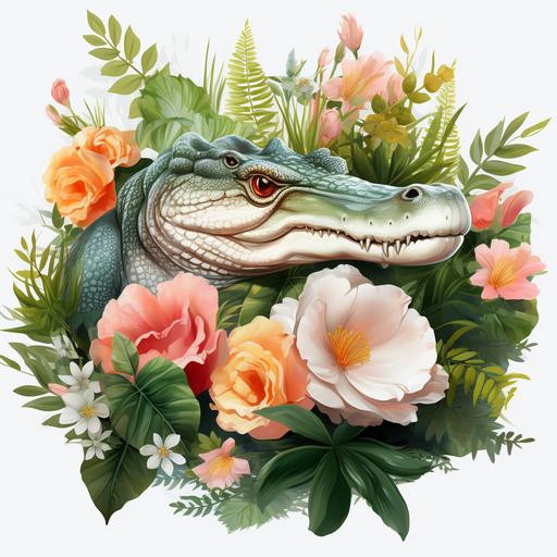genuine Alligator Clipart Alligator & Spring Flowers PNG Crocodile PNG Swamp Animals Clipart Graphic Illustration