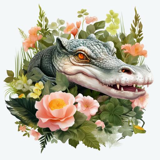 genuine Alligator Clipart Alligator & Spring Flowers PNG Crocodile PNG Swamp Animals Clipart Graphic Illustration