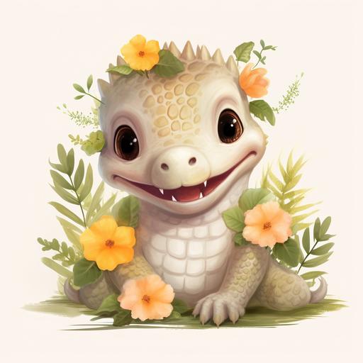 genuine Cute Alligator Clipart Alligator & Spring Flowers PNG Adorable Crocodile PNG Safari Swamp Animals Clipart Graphic Illustration
