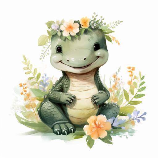 genuine Cute Alligator Clipart Alligator & Spring Flowers PNG Adorable Crocodile PNG Safari Swamp Animals Clipart Graphic Illustration