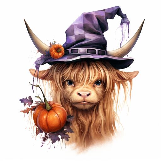 genuine Halloween Highland Cow Sublimation Witch Cow Trick Or Treat Highland Cow Halloween watercolor clipart Illustration highqulity