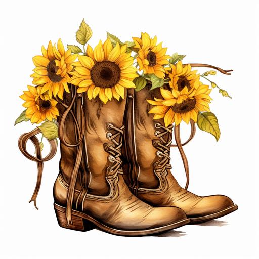 genuine cow girl boots Clipart cow girl boots PNG born sunflowers Clipart Graphic Illustration