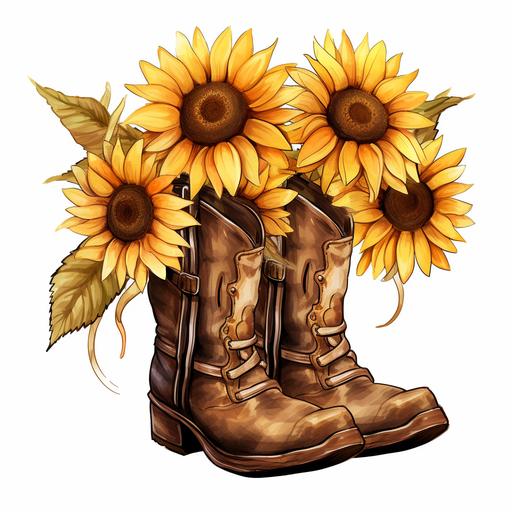 genuine cow girl boots Clipart cow girl boots PNG sunflowers Clipart Graphic Illustration