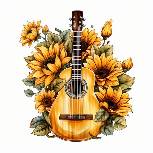 genuine guitar Clipart guitar PNG sunflowers Clipart Graphic Illustration