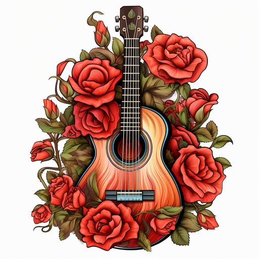 genuine guitar Clipart guitar in a Basket PNG roses Clipart Graphic Illustration