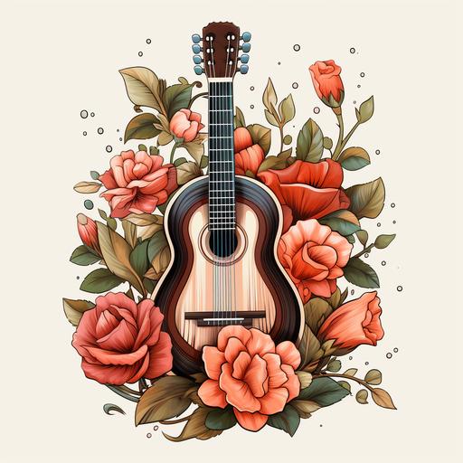 genuine guitar Clipart guitar in a Basket PNG roses Clipart Graphic Illustration