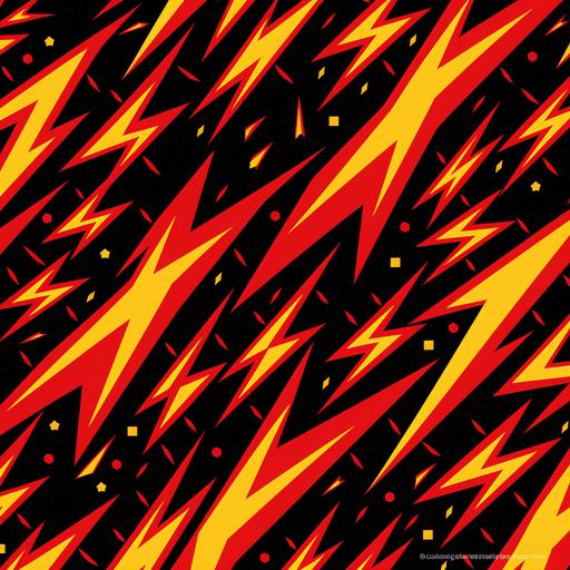 geometric anime cartoon lightning patterns, red and yellow