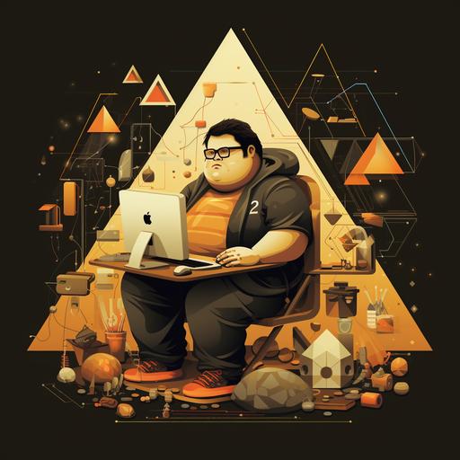 geometric illustration of a fat computer nerd