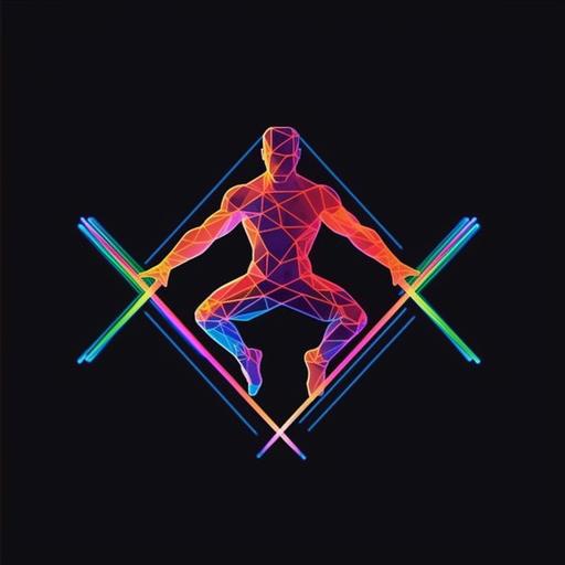 geometric minimalist gymnastics sports logo, dynamic agressive and multicolor, iconic design, training, activity, workout, crossfit, futuristic, neon signs, lighting, neurocore, hi-res, uhd, 32k, 1200DPI --ar 1280:1280 --s 300 --v 5.1 --q 2 --s 750