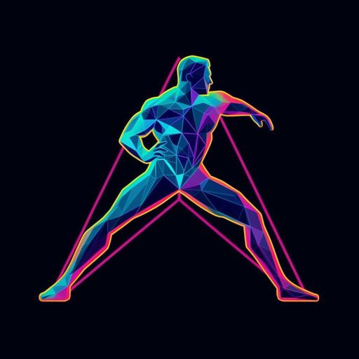 geometric minimalist gymnastics sports logo, dynamic agressive and multicolor, iconic design, training, activity, workout, crossfit, futuristic, neon signs, lighting, neurocore, hi-res, uhd, 32k, 1200DPI --ar 1280:1280 --s 300 --v 5.1 --q 2 --s 750