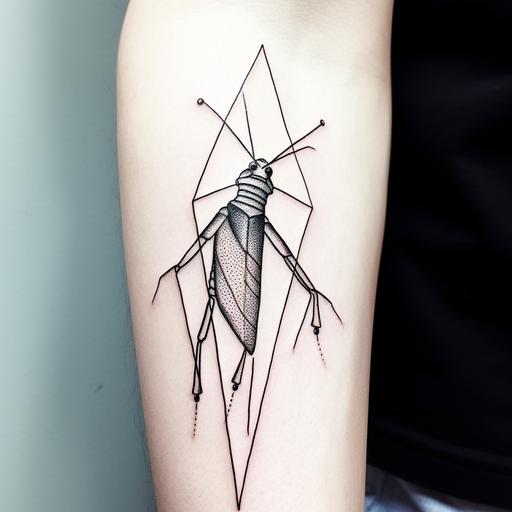 geometric outline of a grasshopper tattoo