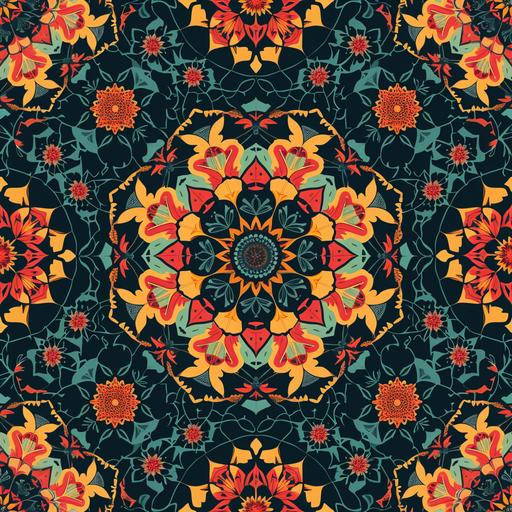 geometric seamless pattern, in the style of dark aquamarine and dark amber, orientalist imagery, Neo-Mint and pink, flat colors, ornamentation, animated mosaics, hurufiyya --stylize 250 --v 6.0