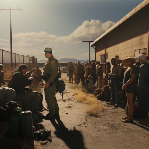 US Border agents arresting thousands of Illegal aliens at the US border, Cinematic quality, highly detailed, 9:16 ar