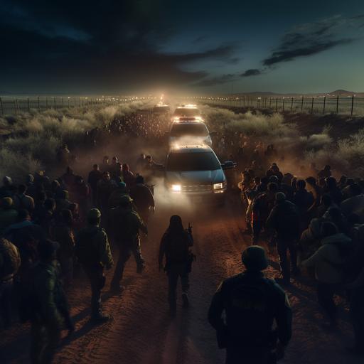 US Border agents arresting thousands of Illegal aliens at the US border, Cinematic quality, highly detailed, 9:16 ar