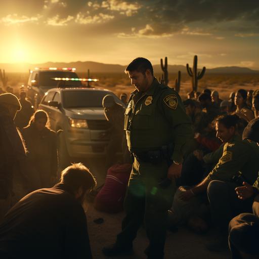 US Border agents arresting thousands of Illegal aliens at the US border, Cinematic quality, highly detailed, 9:16 ar