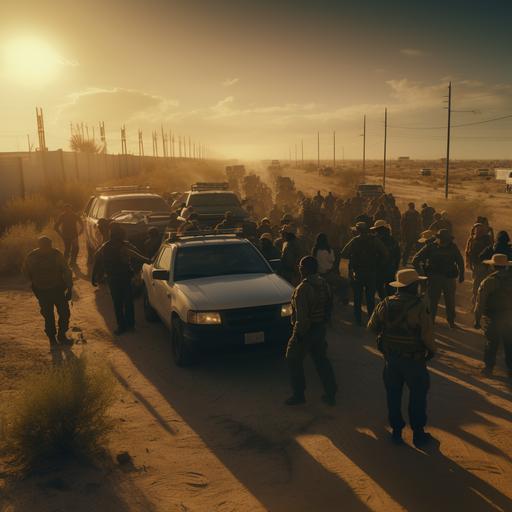 US Border agents arresting thousands of Illegal aliens at the US border, Cinematic quality, highly detailed, 9:16 ar