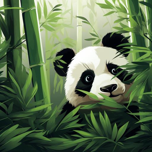 focus: cute panda head, background: green bamboo trees, style: cartoonish