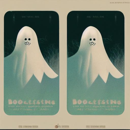 ghost trading cards that say “Boo” in a spooky font, Ghost character --test --creative --upbeta