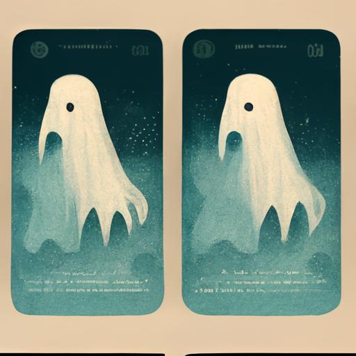 ghost trading cards that say “Boo” in a spooky font, Ghost character --uplight
