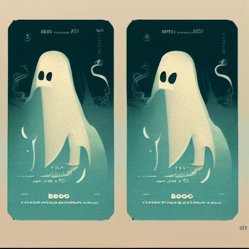 ghost trading cards that say “Boo” in a spooky font, Ghost character --test --creative --upbeta