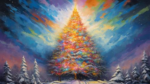 giant Christmas Tree, vibrant, oil painting --ar 16:9 --v 5.1