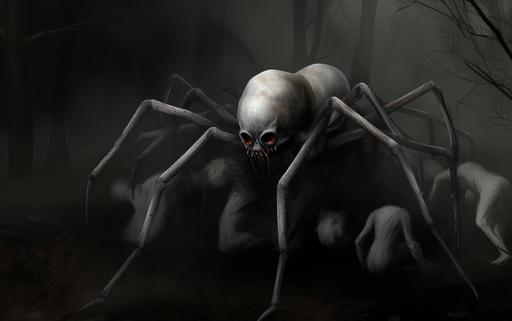 giant calavera spider dragging a group of travelers through a dark forest while the travelers are screaming for help --ar 16:10 --style raw-iD1kxdjNaEVJbqAX --s 750