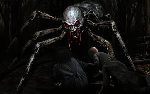 giant calavera spider dragging a group of travelers through a dark forest while the travelers are screaming for help --ar 16:10 --style raw-iD1kxdjNaEVJbqAX --s 750