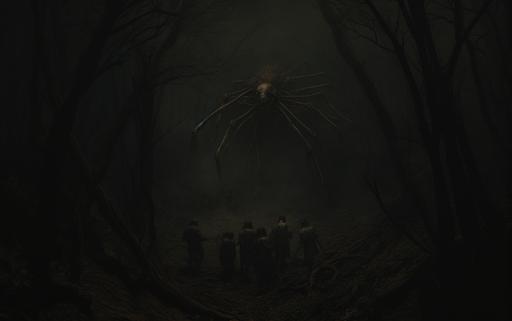 giant calavera spider dragging a group of travelers through a dark forest while the travelers are screaming for help --ar 16:10 --style raw-irW5a1OBCOqTOE5S-iIpq8dR9VsdQJEHm-iIcumXaRA6ewqfzO --s 750