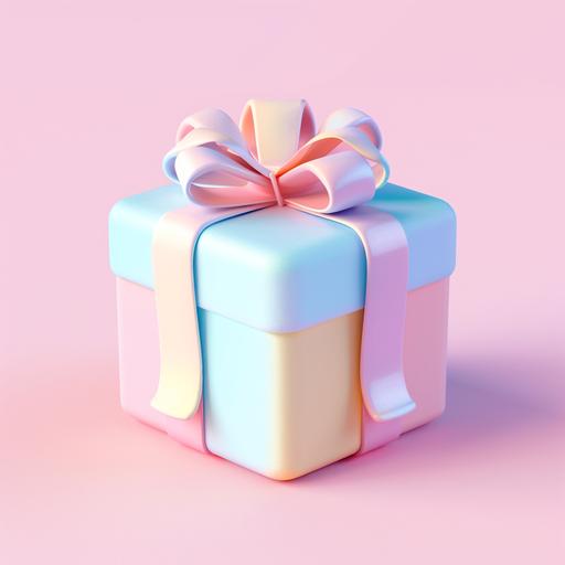 gift box, 3d icon, cartoon, Bright colors, girlish colors, clay material, isometric, 3D rendering, smooth and shiny, behance, Luke Liu, icon Design, UI, white background, Pastel colors, spot light, white background, Best Detail, HD, high resolution, Trending on Ninten --v 6.0