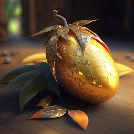 gift, golden mango,Dragon, global illumination, detailed and intricate environment,Super Realistic, 8K, UHD --seed 2112856126