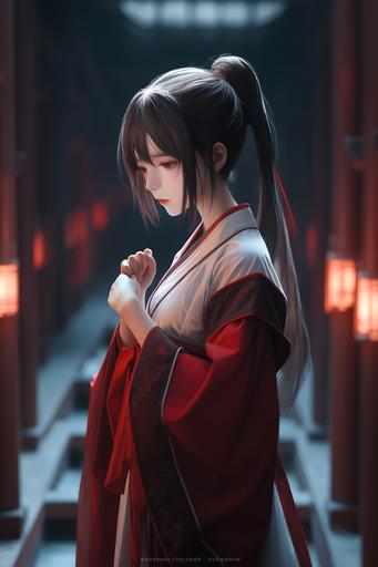 geisha girl cosplay, torii gate, onsen hot spring, slim anime girl, full length dynamic portrait, wide shot, --ar 2:3 --niji 5 --c 75 --s 855 --style expressive