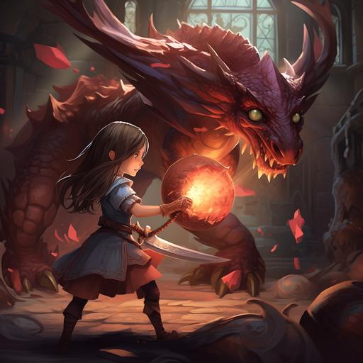 girl fighting sweet childish dragon shield castle friendly atmosphere --v 5.2