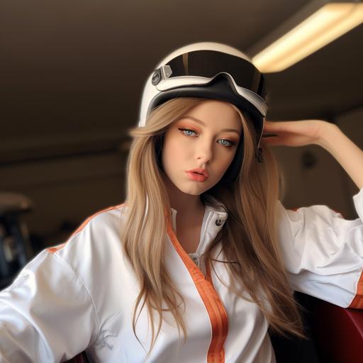 girl in a formula 1 pilot costume