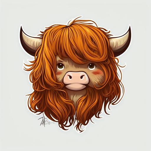 girl is Highland longhaired Cow cartoon face logo white background --q 2