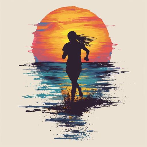 girl running on sand, vector image, colorful, t-shirt logo --v 6.0
