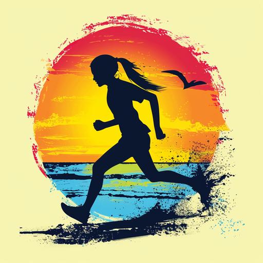 girl running on sand, vector image, colorful, t-shirt logo --v 6.0