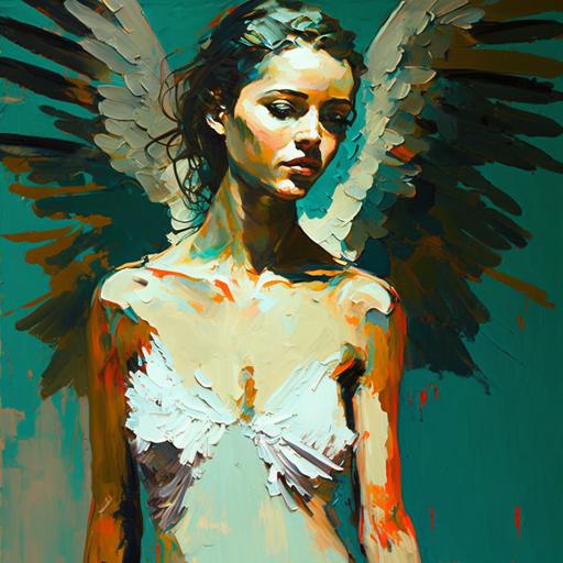 girl with wings, perfect shape, acrylic, post-modern