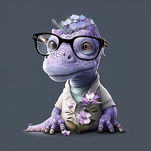 girly baby cute lilac therapist dinosaur whit glasses