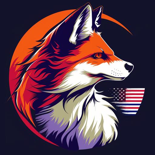 Foxtrot logo, fox, epic art, American, Eagle in Background, epic logo, anime style, perfect lighting high resolution high definition,8k.