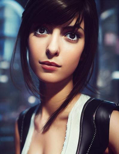 glamour portrait of Alessandra Mastronardi as tifa lockhart, flirty eyes and a sly smile, symmetrical face, bohemian style, Wavy Cut hair and Curtain Bangs, anime, 3D, cell shading, beautiful makeup, highly detailed, studio lighting, octane render, cryengine 6, cinematic, volumetric lighting, reflective surfaces, photorealistic, unreal engine 8k, by Arnie Swekel and artgerm and greg rutkowski and alphonse mucha, final fantasy, lighting from front, sharp focus --ar 4:5 --test --creative --no sunglasses --no hands --s 1250 --upbeta