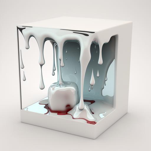 glass 3d model cube, dripping with cartoon icecrean, that is outside of the observeable universe and punctures your soul, white background, 3d