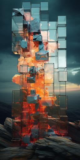 glass puzzle with irregular geometric shapes, 3D, realistic feathers, clouds, high resolution, uhd, semi-transparent hues, glow, abstract, moody tonalism:: broken stained glass geological strata graffiti tree , architechture strata window tree plans 1970's photography, beeple , Gediminas Pranckevicius, lee madgwick, dan mumford --ar 1:2