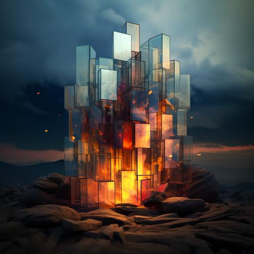 glass puzzle with irregular geometric shapes, 3D, realistic feathers, clouds, high resolution, uhd, semi-transparent hues, glow, abstract, moody tonalism:: broken stained glass geological strata graffiti tree , architechture strata window tree plans 1970's photography, beeple , Gediminas Pranckevicius, lee madgwick, dan mumford