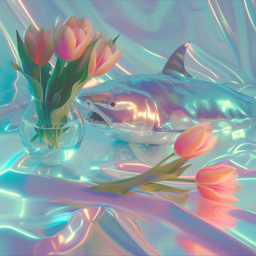 glass shark with tulips growing inside --v 6.0 --sref