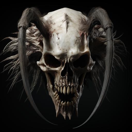goat skull spiders, scary mood, dynamic pose, sinister expression, no background, clear background, horror, highly detailed,